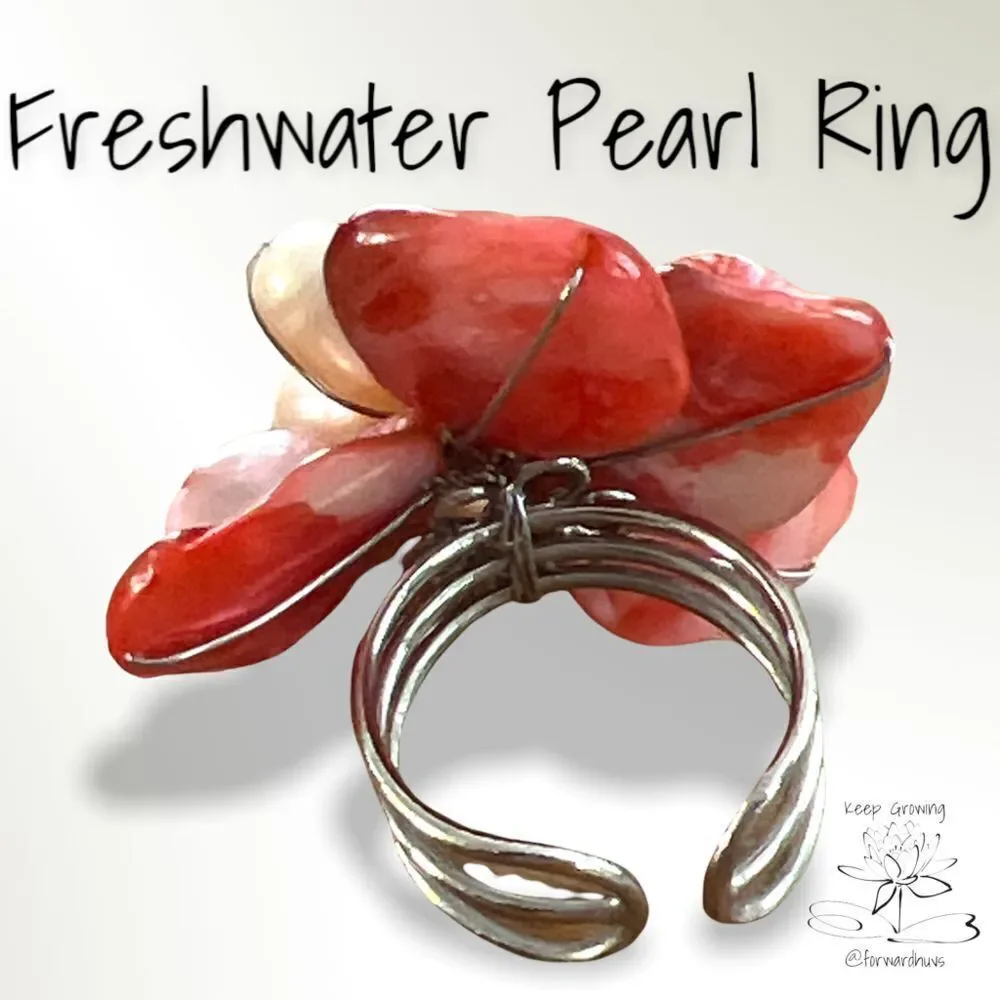 Elegant Freshwater Pearl & Shell Adjustable Statement Rings Set